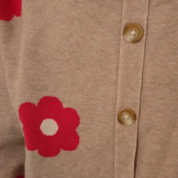 Tahari Women's Flower Print Sweater Size Medium. Magenta/Tan - Picture 3 of 7